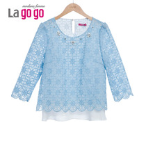 Lagogo/拉谷谷2015秋季新款修身甜美蕾丝拼接T恤上衣ECA625G110