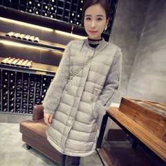 2015冬季新款韩版拉链长袖拼接棉衣棉服中长款百搭棉外套女