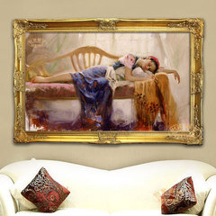 横幅手绘印象人物油画会所别墅客厅欧式高档有框画临摹皮诺睡美人