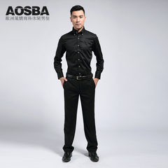 AOSBA 春新款男士长袖衬衫绅士正装英伦风修身纯棉男装衬衣