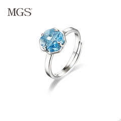 MGS曼古银/曼谷银 韩版925银镶嵌水晶礼物镀金女开口戒指环