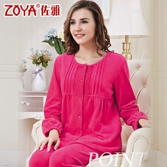 ZOYA/佐雅2016秋季新款羊胎绒纯色蕾丝边女式睡衣家居服套 C61802