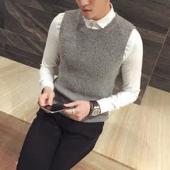 马甲 男毛衣2016冬款新款时尚韩版英伦花线男装毛衣背心男潮毛衣