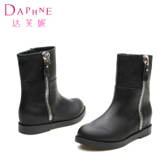 Daphne/达芙妮女靴 欧美风平跟侧拉链休闲短靴1014607105一粟