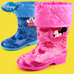 儿童雨鞋男童女童 迪士尼宝宝加绒雨靴防滑水鞋保暖送棉套冬韩国