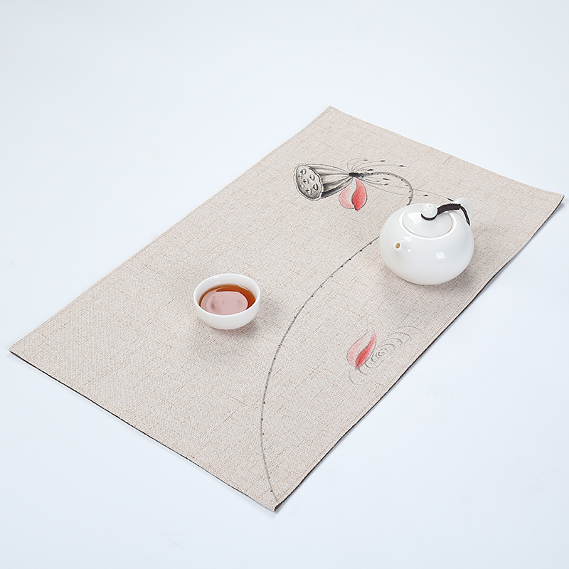 手绘茶席禅意桌旗中式麻布茶垫短款杯垫茶桌垫餐桌垫茶道包邮