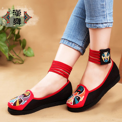 Chinese dance authentic flat, shallow mouth cloth shoes embroidered shoes old Beijing China wind featured Melaleuca at the end of round head women's face