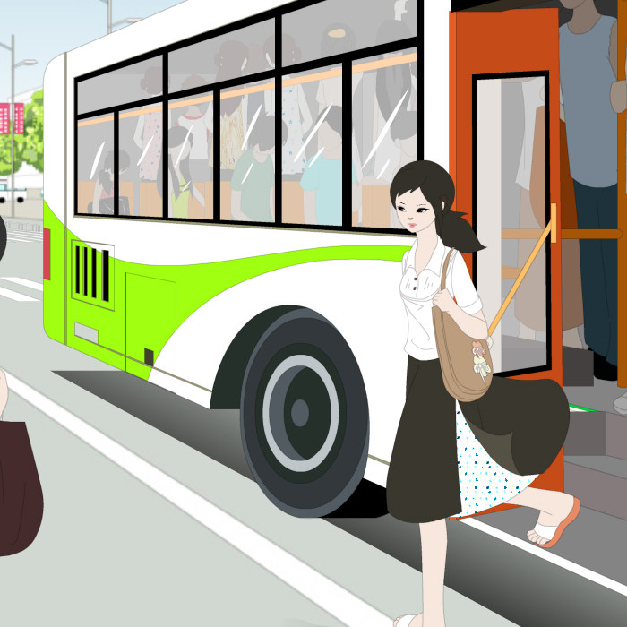 动画36秒flash源文件公交车转身走的女孩人物设计素材