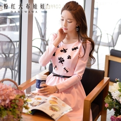 Long sleeve dress pink doll 2015 autumn new ladies waist slim Lady dress