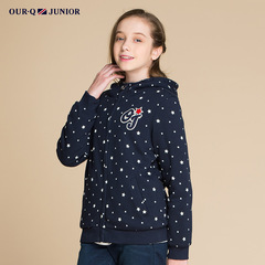 OURQ女童冬季加绒外套 大童保暖上衣 女孩可爱波点外套OLWG-JX72C