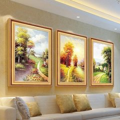 客厅装饰画沙发背景墙卧室走廊挂画欧式三联壁画现代简欧玄关油画