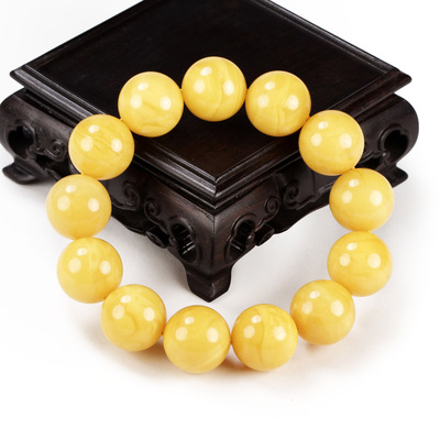 17mm 13颗 天然顶级鹅黄蜜蜡手链 h0076