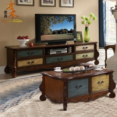 欧式茶几电视柜组合美式乡村茶几地柜影视柜中式实木客厅家具包邮