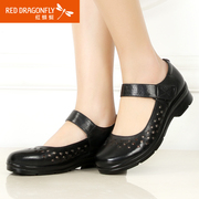 Red Dragonfly leather women openwork shoes summer 2015 new genuine comfortable perforated breathable shoes with Velcro