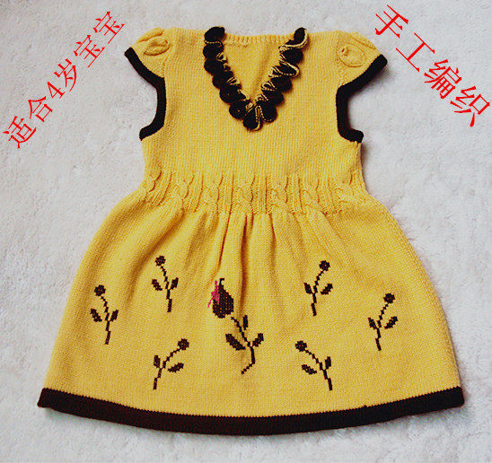 女童毛线背心纯手工编织_纯手工编织儿童毛线裙女童毛衣裙宝宝背心裙