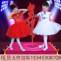 六一儿童青花瓷演出服民族中国风连衣裙古筝表演服女公主蓬蓬纱裙