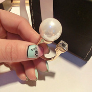 Email Korea rings Korean version of the sleek, minimalist-style artificial Crystal faux Pearl ring opening women''s jewelry