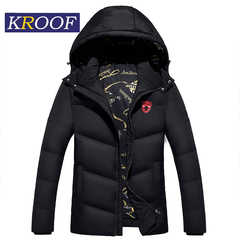 kroof2016青年男装冬款外套短款修身连帽韩版羽绒服可卸帽特价