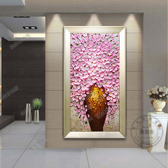 抽象粉色花卉油画玄关装饰画走廊过道壁画挂画立体厚颜料YH183