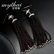 Very Thai Brazil imported natural black agate long tassels earring small diamond 925 Silver Korea temperament earrings