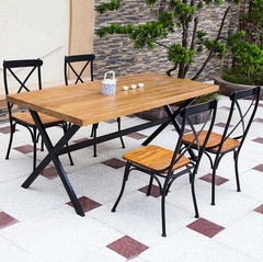 精铁美式复古餐桌实木铁艺餐桌椅组合办公桌会议桌北欧做旧餐桌