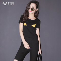 Pre-VII space space OTHERMIX2015 new cartoon IMP printed summer black short sleeve t shirt women