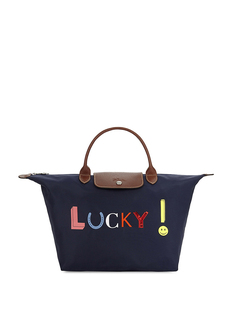 longchamp駝色 Longchamp 海軍藍色Lucky字母印花可折疊短柄大號手提包 longchamp粉色