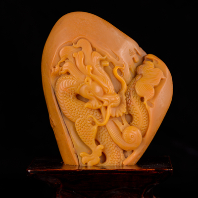 天然精品黄龙玉0712 龙章麟角 原皮籽料俏色摆件 重约337.3g