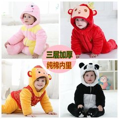 婴儿连体衣秋冬加厚夹棉哈衣宝宝卡通外出衣服冬季儿童熊猫爬行服