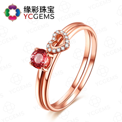 YCGEMS/缘彩珠宝 橙粉色蓝宝石戒指女 18k金钻石戒指彩色宝石