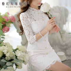 2015 spring dress big pink dolls new Womenswear temperament slim slimming lace dress