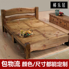 新中式实木双人床卧室家具仿古做旧床简约松木1.2米1.5可定制1.8
