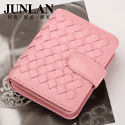 LAN, Japan and South Korea, JUNLAN June Sheepskin knitting Lady short bi-fold wallet purse leather ladies fashion wallet wallets purse