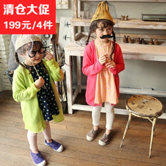 韩国童装女童秋装2015新款毛织开衫糖果色针织外套大童少女亲子装