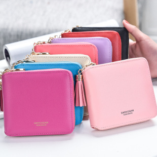 prada pink wallet wallet women purse 韓版簡女錢包短款拉鏈小錢夾流蘇迷你零錢包 prada包milano