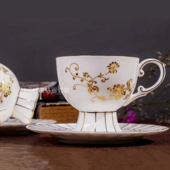 金玫瑰欧式咖啡杯套装带碟骨瓷简约英式茶杯精致浓缩咖啡杯礼盒