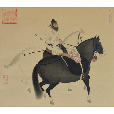 潘玉茹绢本《牧马图》临摹唐 韩干 工笔名家