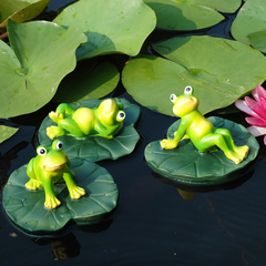 大傅 浮水荷叶青蛙三件套 庭院池塘布景装饰品水面仿真树脂摆件