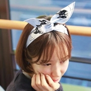 Know Connie hair accessories Korean rabbit ear wire fabric flower hair band sweet graffiti headband hair hoop accessories