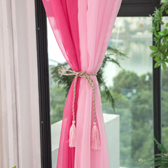 现代简约窗纱成品窗帘阳台飘窗客厅卧室布料白纱粉红纯色落地窗