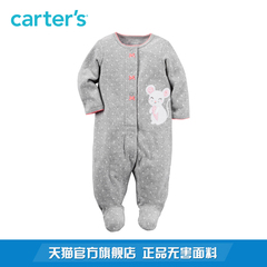 Carter's1件式女婴儿灰色长袖连体衣卡通老鼠哈衣秋冬新款115G172