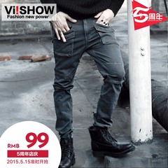 Viishow new men's Overalls boom spring slim fit in the back pocket decorative casual pants straight leg trousers