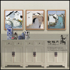 新中式江南水乡油画现代简约欧手绘风景组合套画油画客厅书房卧室