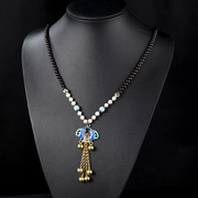 Thai silver cloisonne 925 temperament ladies fashion Garnet sweater chain gold plated necklace