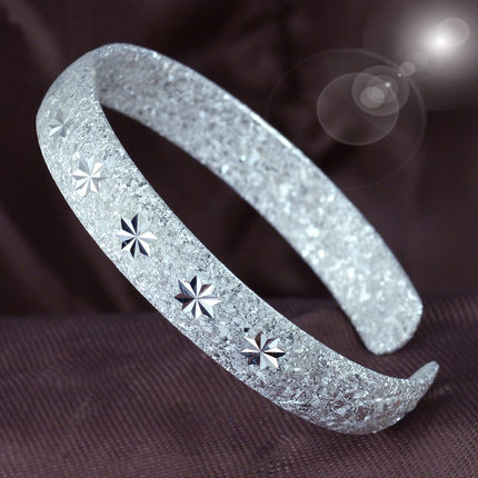 烙刻银饰999雪花银手镯女开口满天星纯银镯子首饰送女友闺蜜礼物