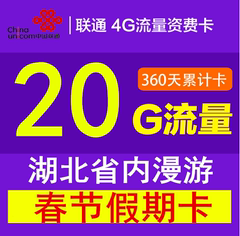 湖北联通4G/3G无线上网卡20G半年资费卡手机纯流量卡省内通用漫游