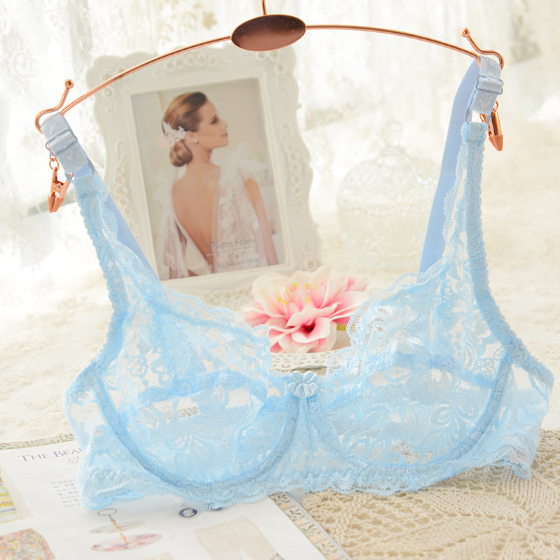 蝉慕夏季薄款文胸透气透明超薄蕾丝性感胸罩聚拢无海绵调整包邮