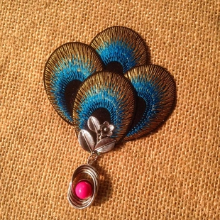民族风孔雀羽毛绣片头饰胸针杨丽萍同款舞蹈演出古装摄影配饰