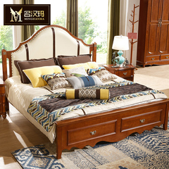 美式乡村床全实木真皮白色双人床 储物婚床2/2.2米欧式复古家具