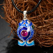 Thai fish pendant 925 Silver cloisonne grilled blue exquisite small female Japanese and Korean new silver jewelry pendant